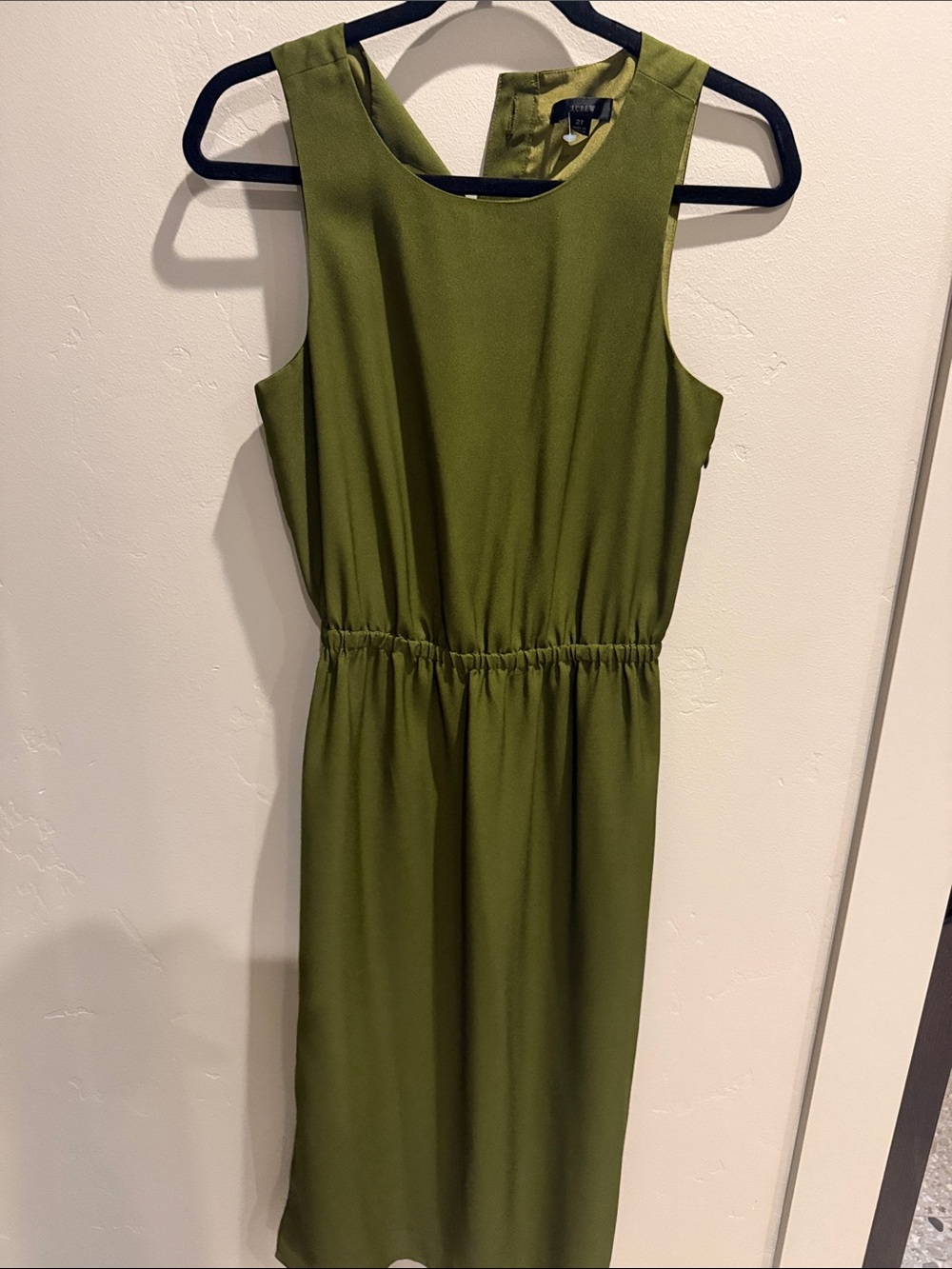 J. Crew Olive Green Sleeveless Midi Dress with Elastic Waist